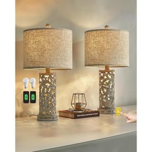 3-Way Dimmable 22&#39;&#39; Usb A+C Touch Control Table Lamp Set Of 2 With Nightlight Fo - £122.67 GBP