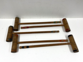 Vintage CROQUET SET wood mallet toy lawn yard game wall art decor old sports lot - £16.06 GBP