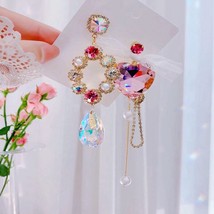 Korean Fashion Asymmetric Heart Crystal Long Rhinestone Drop Earrings For Women  - £8.26 GBP