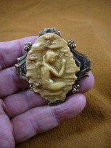 (CM174-8) Mermaid lady of lake water Lily pads ivory cameo Pin Pendant brooch - £26.00 GBP