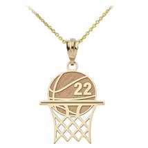 Personalized Name Number 10k 14k Solid Gold Basketball Hoop Pendant Necklace - £134.19 GBP+