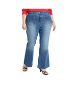 Women&#39;s Blue Denim Plus Size High-Rise Relaxed Flare Jeans  - $61.99