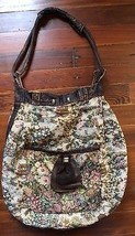 Vintage Distressed Leather &amp; Tapestry Hobo Purse - £233.45 GBP