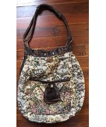 VINTAGE DISTRESSED LEATHER &amp; TAPESTRY HOBO PURSE - $292.05