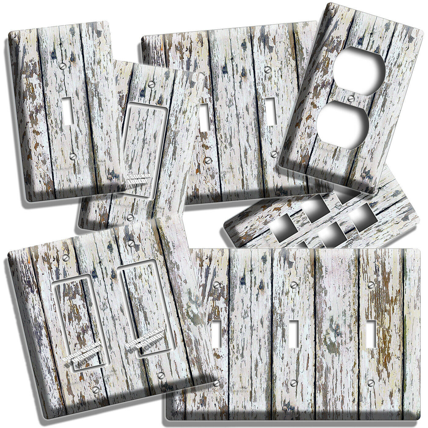 CHIPPED PAINT WEATHERED WOOD STYLE LIGHT SWITCH OUTLET WALL PLATES RUSTIC DECOR