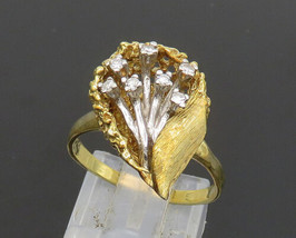 14K GOLD - Vintage Genuine Diamonds 2-Tone Flower Bunch Band Ring Sz 7.5 - GR317 - £458.42 GBP