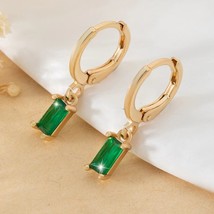Women's Green CZ Stone Small Gold Huggie Hoop Earrings Dainty Trendy Jewelry - £15.78 GBP