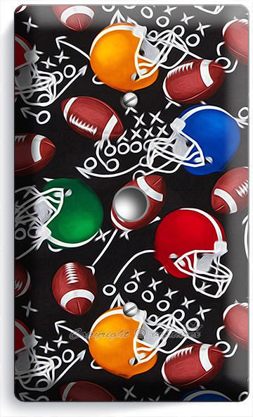 AMERICAN FOOTBALL BALLS HELMETS LIGHT DIMMER CABLE WALL PLATE BOY ROOM ART DECOR
