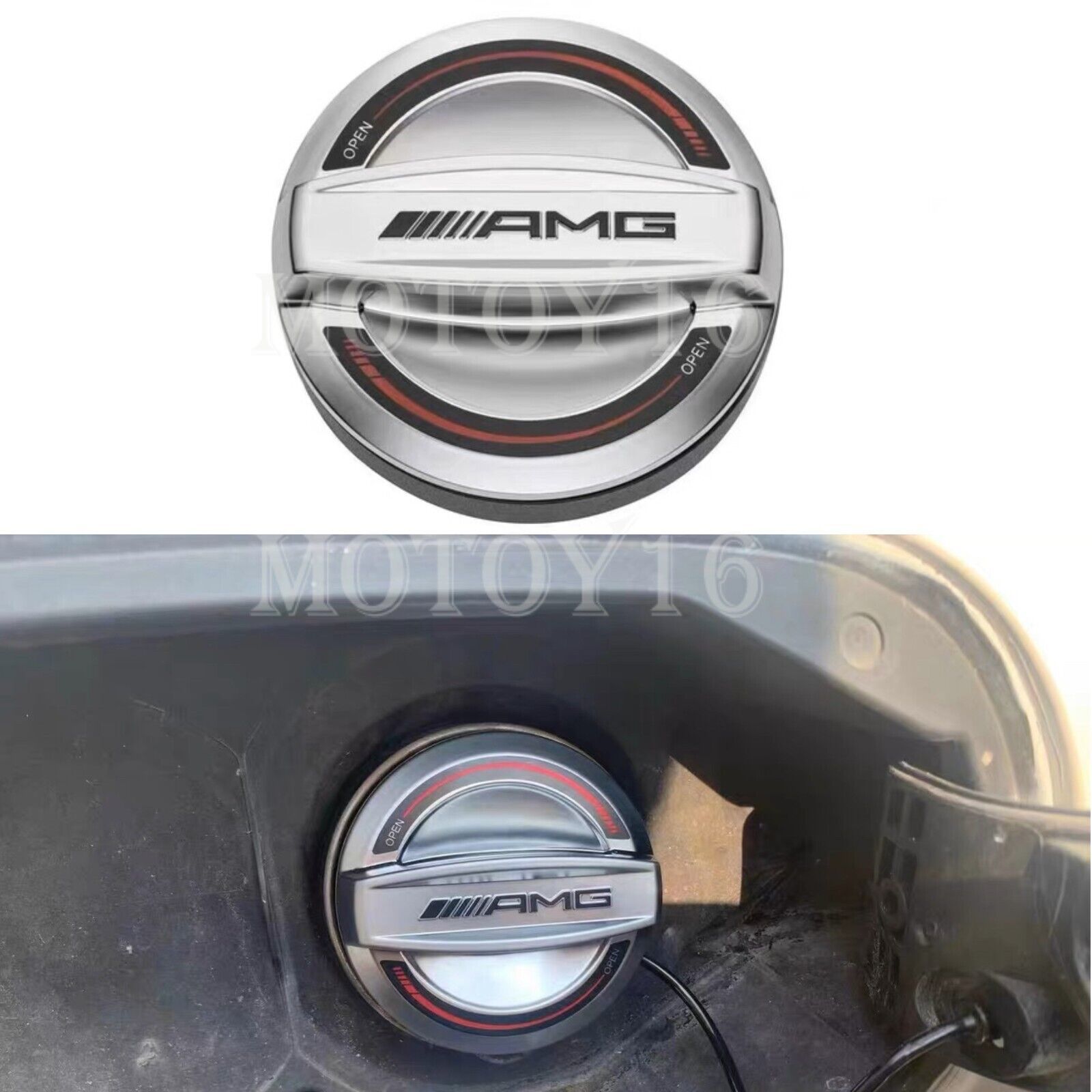 1pc Fuel Filler Gas Cap Cover  for Mercedes AMG Edition 55 Chrome&red C43 C63 - £138.80 GBP
