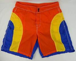 Nautica Striped Swim Trunks Youth / Boys Large L Orange Yellow Blue Mesh VGC - £11.35 GBP