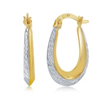 Yellow Gold Diamond-Cut Oval Hoop Earrings - 14K Gold - £263.66 GBP