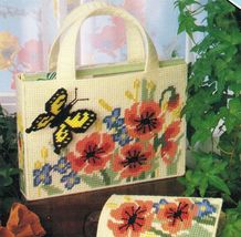 Plastic Canvas Triple Cross Butterfly Tote Bag Baby Shower Wedding Patterns - $9.99