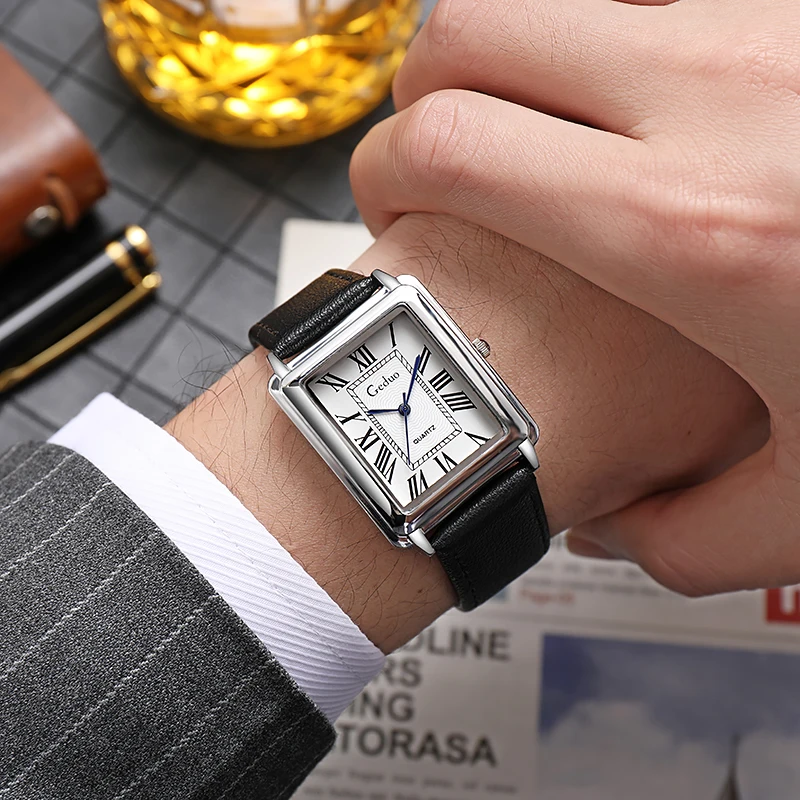 New Fashion Designer Rectangle Dial Quartz Watch For Men Casual Leather ... - $16.83