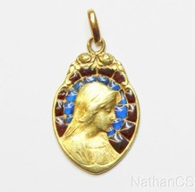 1950&#39;s Vintage 18 K Gold Plique-à-Jour Mary 2 Enamel Color Pendant Medal - £672.00 GBP