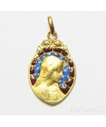 1950&#39;s Vintage 18 K Gold Plique-à-Jour Mary 2 Enamel Color Pendant Medal - $856.35
