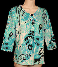 Designers Originals Womens Cardigan Sweater M Medium Beaded Floral Paisley Blue - $23.19