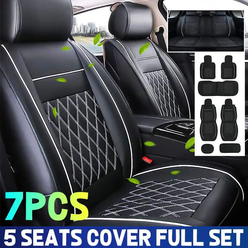 7pcs Universal PU Leather Car Seat Cover Automobiles Four Seasons Front Rear PU - £84.54 GBP