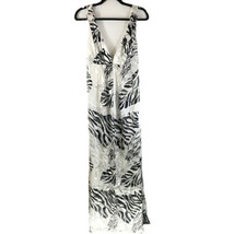 ABS Allen Schwartz Maxi Dress Formal Low Back V Neck Silk Blend Black White 12 - £34.70 GBP