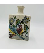 Pottery Barn Ikat Crackled Flower Vase Floral Birds 7” Original PB Sticker - $40.50