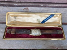 Antique Elgin Legionnaire Wrist Watch Mens Art Deco Era W Original Box Band - £118.64 GBP
