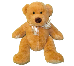 Walmart Teddy Bear Plsh Tan Brown 10" Sitting Stuffed Animal Flower Stripe Bow - $11.34
