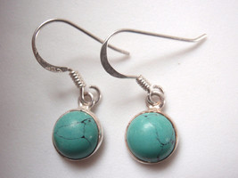 Simulated Turquoise Round 925 Sterling Silver Earrings small - $7.19