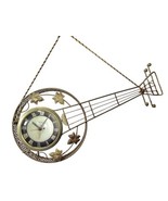 Vtg United Clock Corp 23&quot; Pierced Metal Gold Tone Banjo Guitar Wall Cloc... - $39.99