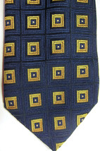 NEW $195 Canali Black With Gold Squares Outlined in Blue Silk Tie Made in Italy - £51.36 GBP