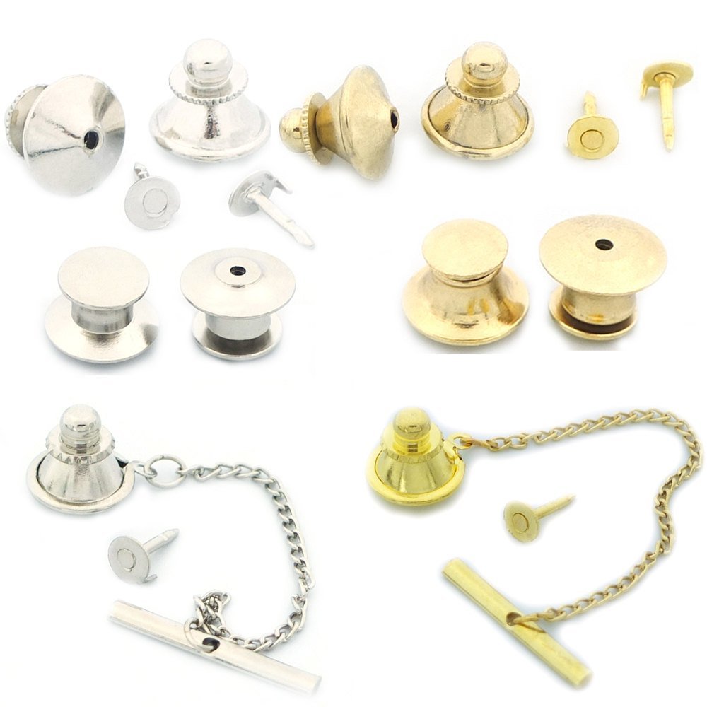 12 Sets Brass Tie Tac Tack Guard Pin 4.5mm Clutch Backs Findings Plated Locking