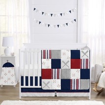 Sweet Jojo Designs Red, White and Blue Baseball Patch Sports Baby Boy Crib Beddi - £148.61 GBP