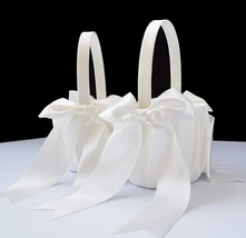 2 PCS Flower Girl Baskets Set- Cute Cherish Wedding Flower Baskets (Ivory) - $26.17