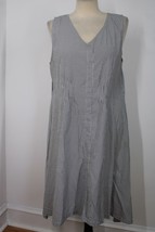 Tulip S Gray White Striped Flowy Lightweight Tank Dress Lagenlook - £26.71 GBP