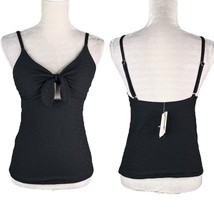 Jessica Simpson Rose Bay Textured Tie-Front Tankini Top M Black New - £18.68 GBP