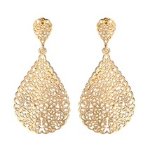 Fashion Gold Big Drop Earring For Women Hollow Flower Ethnic Bridal Wedding Moro - £6.85 GBP