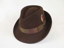 Men BENTLY HEADWEAR Hat Australian Wool Pinch Front Fedora Hudson HU421 Brown image 5