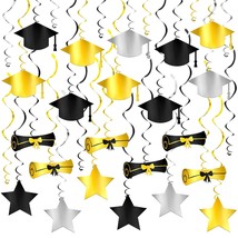 , Black And Gold Graduation Hanging Decorations - Pack Of 47 | Graduation Hangin - £18.97 GBP