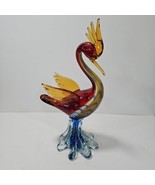 Glass Figure Murano Style Colored Phoenix Glass Crane Bird Art Blown Glass - $54.40