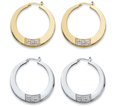 ROUND CRYSTAL SQUARE CLUSTER HOOP EARRINGS SET GOLD TONE AND SILVERTONE - £70.28 GBP