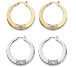 Round Crystal Square Cluster Hoop Earrings Set Gold Tone And Silvertone - $89.99