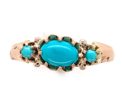 10k Rose Gold Victorian Genuine Natural Turquoise Ring Size 7.25 (#J6562) - $450.45