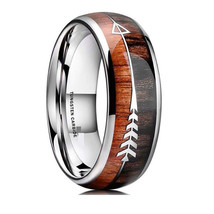 Somen 8mm Natural Wood &amp; Arrow Design Tungsten Ring For Men&#39;s Wedding Band Engag - £14.99 GBP