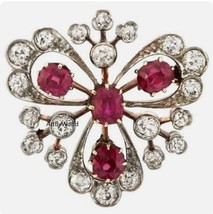 Antique Diamond and Ruby Brooch ,2.75ct Diamonds brooch, Victorian Brooch - £199.03 GBP