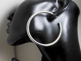 Chunky Opened Hoop Earrings, 925 Sterling Silver, Handmade Circle Earrings 60mm - £64.14 GBP
