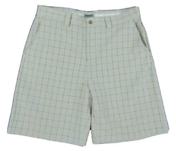 IZOD X.F.G. Beige Plaid Flat Front Shorts Men&#39;s W36&quot; Inseam 9.5&quot; 100% Po... - $19.80