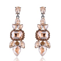 LUBOV  Champagne Crystal Stone Drop Earrings Gold Color Geometric Metal Dangle E - £10.85 GBP