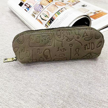 All-Leather Storage Bag Pencil Case Crazy Horse Leather Embossed Retro A... - £5.54 GBP