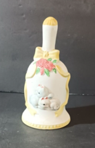 Bisque Porcelain Kittens Bell With Yellow Ribbon And Roses - £7.97 GBP