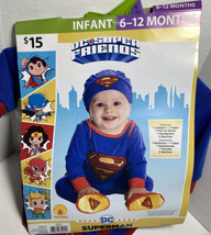 DC Superman Infant Costume 6-12 Months Hat Pants Cape Super Hero Dress Up New - £11.59 GBP