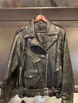 Vintage Flight Path Black Patchwork Leather Motorcycle Bike Jacket Large... - $57.96