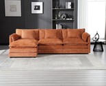 L-Shaped Corner W/Movable Ottoman And 3 Pillows, Chenille Upholstery Dou... - $1,289.99